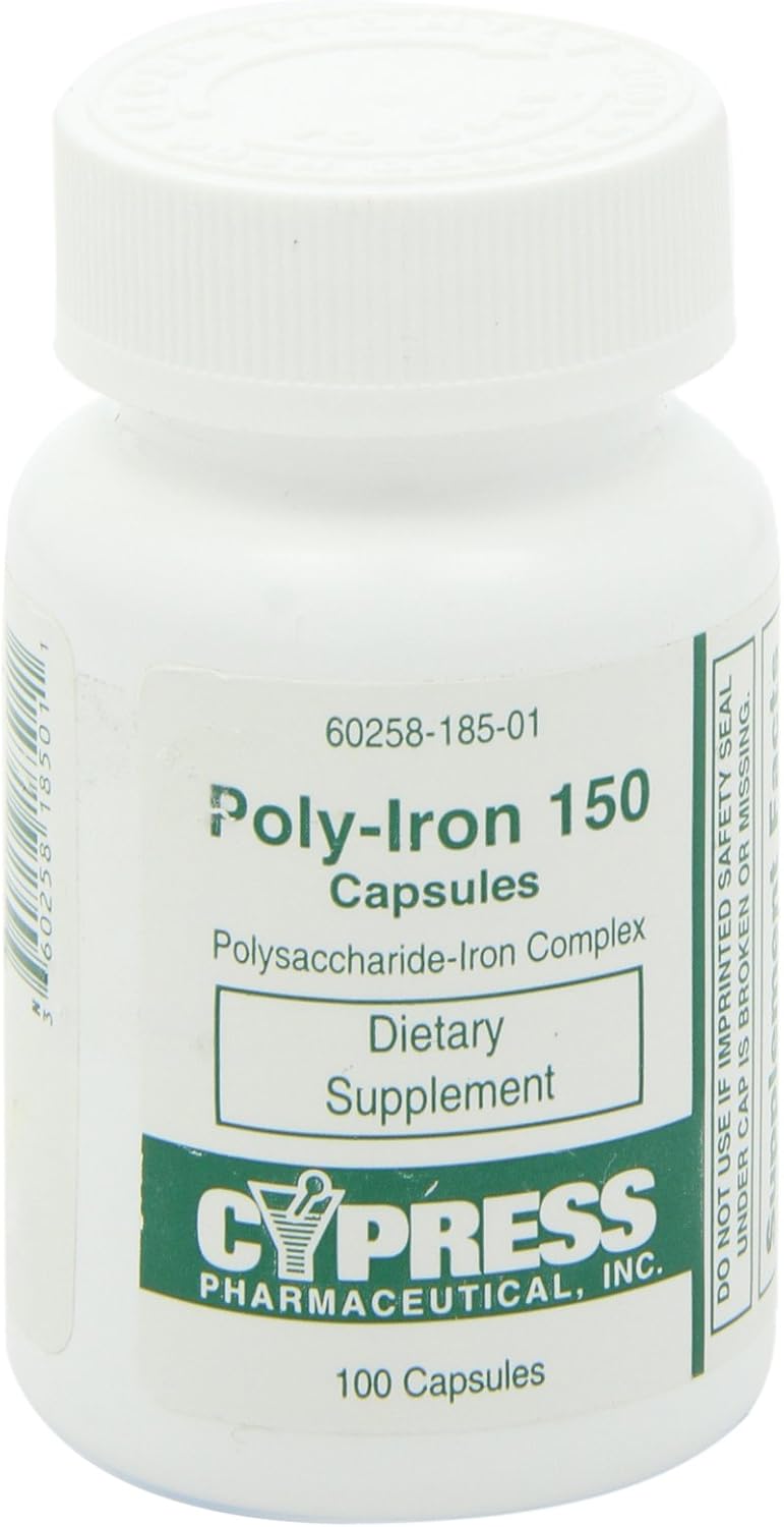 Cypress Pharmaceutical Poly Iron Capsules 150 mg - Dietary Supplement (100 caps) - #185-01