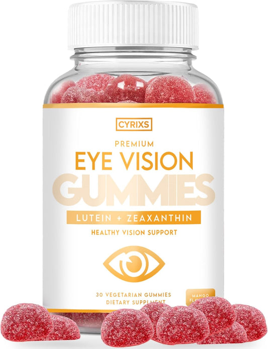 Cyrixs Health Eye Vision Gummies - Mango Flavored Eye Vitamins with Lutein & Zeaxanthin for Adults - Blue Light Defense and Comfort for Clear Vision