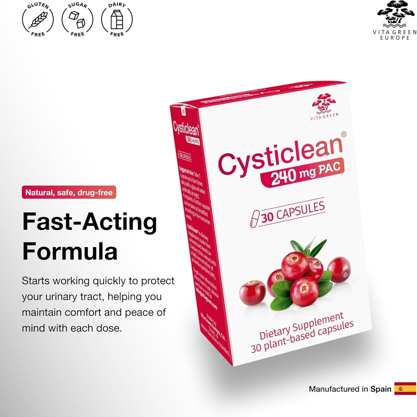 Cysticlean Cranberry PAC Supplement - 240mg PAC, Sugar-Free - UTI Support - Best Cranberry Pills for Cystitis & IC Relief