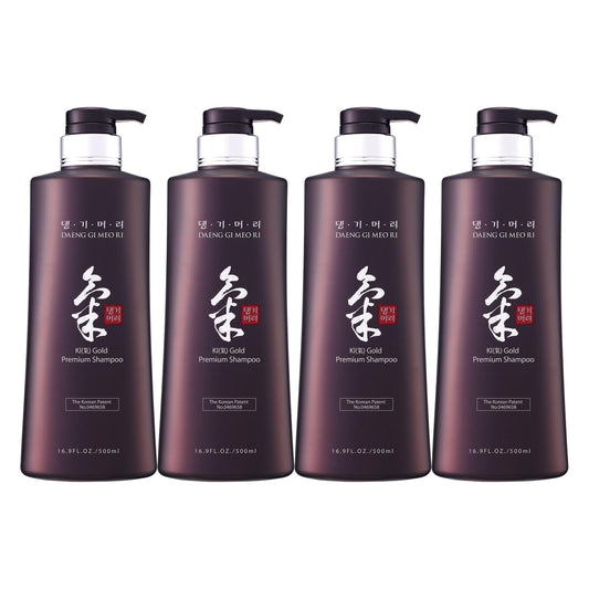 Daeng Gi Meo Ri- Ki Gold Premium Shampoo 4-Pack - 500ml x4 Bottles, Hydrating Formula for Dry Hair, No Artificial Color