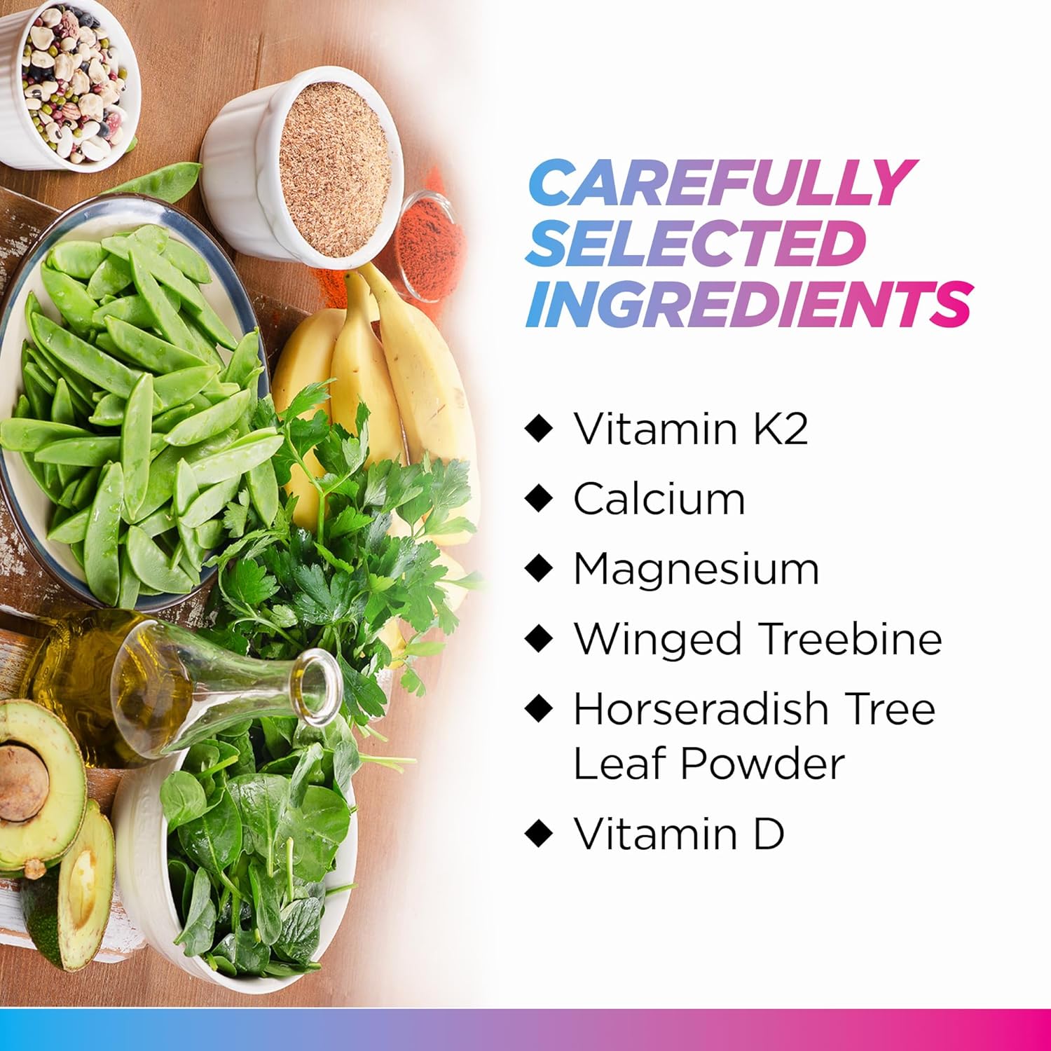 Daily Calcium Supplement for Bone Health, Vegetarian Capsules with Magnesium, Zinc, Vitamin D3 & K2 - Support Bone Density, Strength & Growth in Women & Men - Non-GMO (60 Capsules)