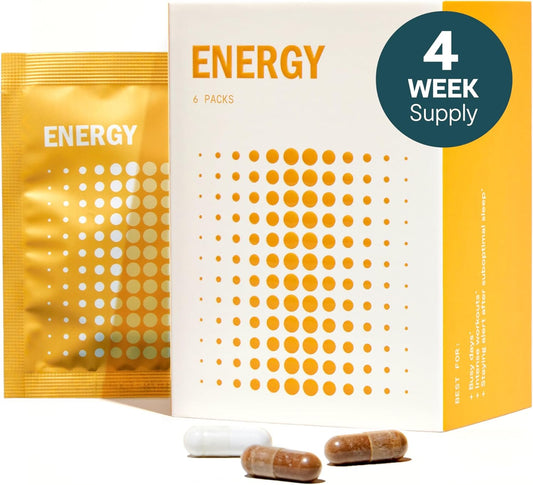 Daily Energy & Focus Supplements with Choline, L Tyrosine, Teacrine - Nootropic Brain Support (24 Servings)