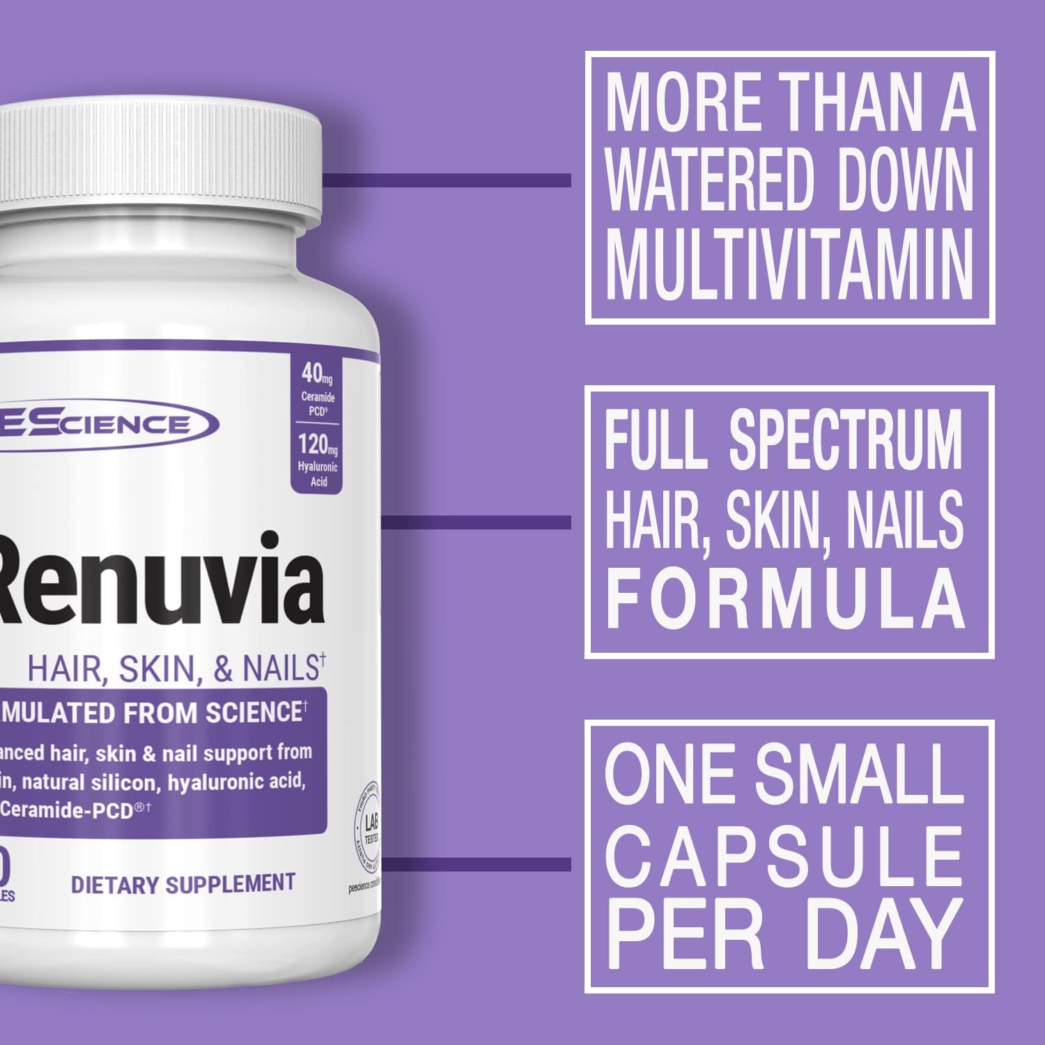 Daily Hyaluronic Acid Blend for Hair, Skin, and Nails - PEScience Renuvia, 30 Capsules