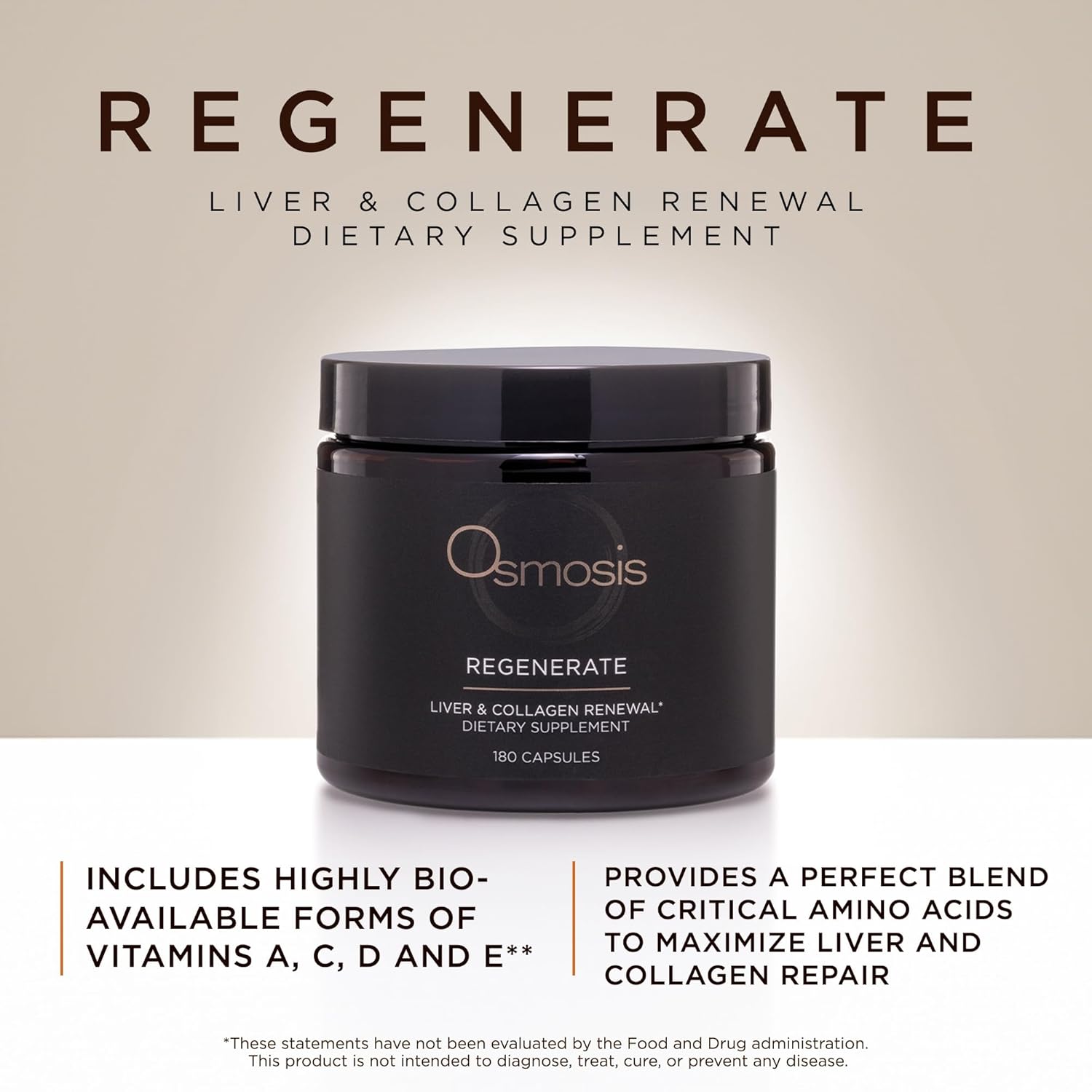 Daily Liver and Collagen Supplement with Vitamins A, C, D, and E - 180 Count for Men and Women by OSMOSIS Regenerate
