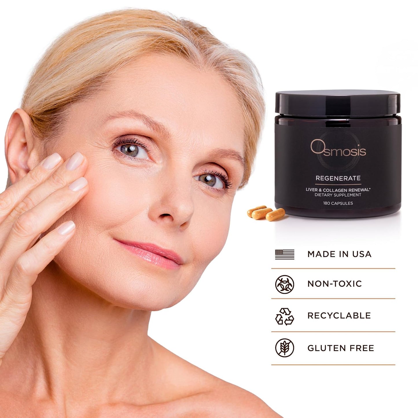 Daily Liver and Collagen Supplement with Vitamins A, C, D, and E - 180 Count for Men and Women by OSMOSIS Regenerate
