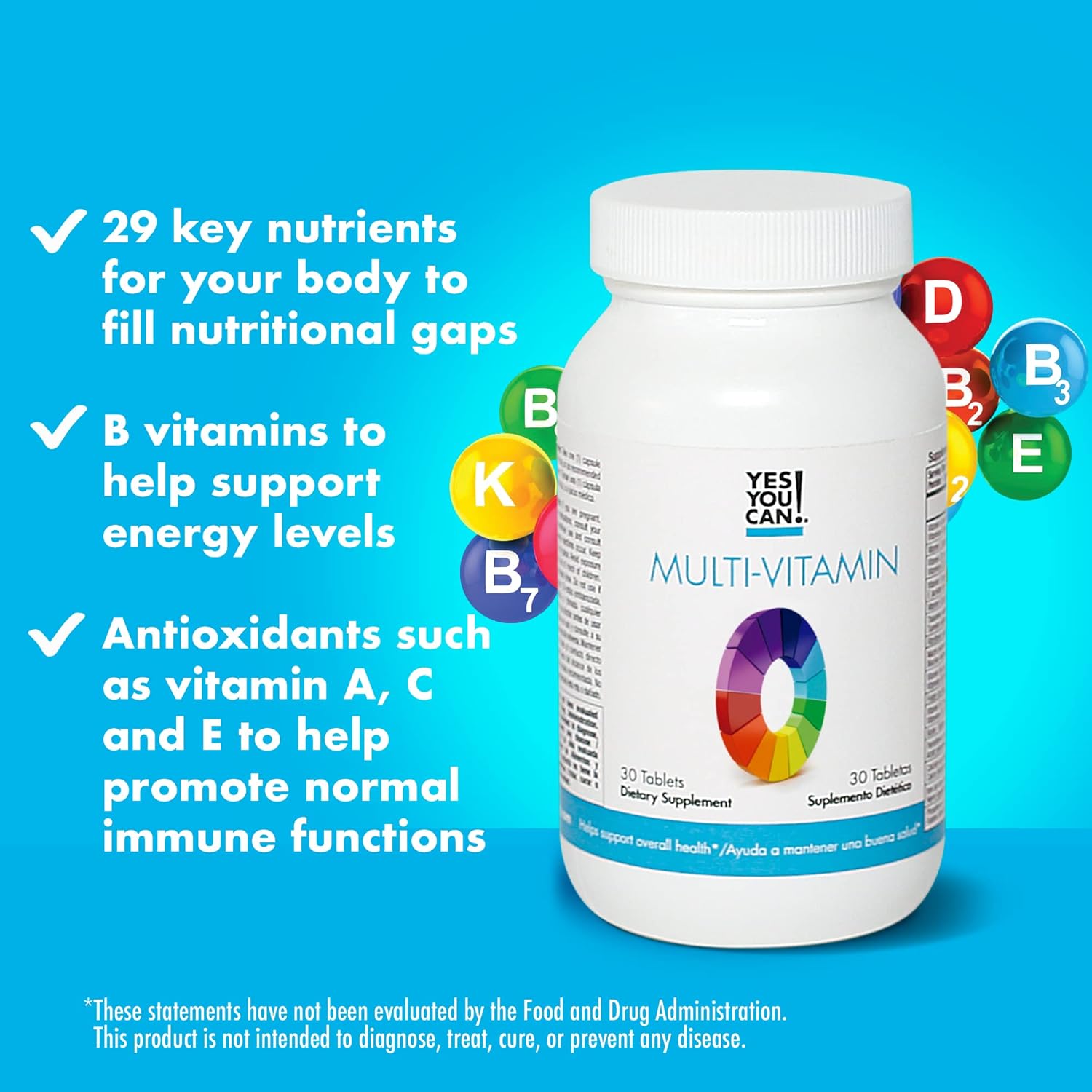 Daily Multivitamins for Men and Women - Boost Overall Health with Antioxidants, Vitamin A, B, C & E - 30 Tablets (2 Pack)