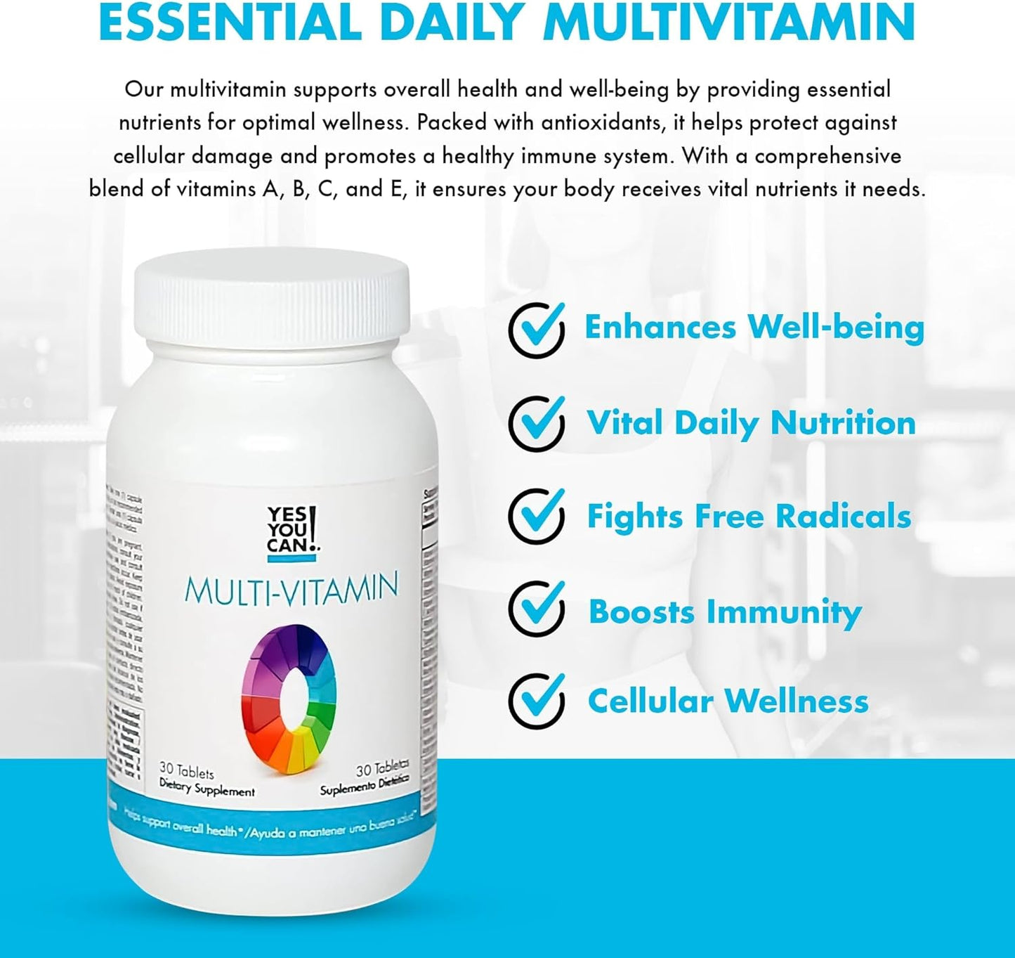 Daily Multivitamins for Men and Women - Supports Overall Health & Well-Being with Antioxidants and Essential Vitamins A, B, C, E - 30 Tablets