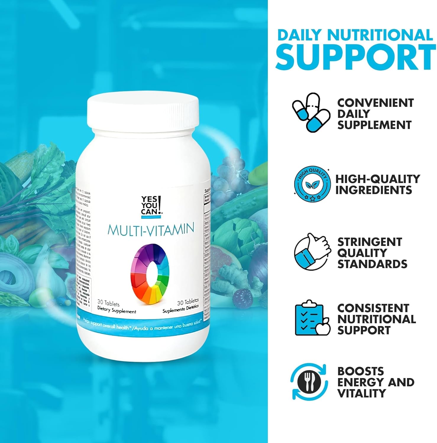 Daily Multivitamins for Men and Women - Supports Overall Health & Well-Being with Antioxidants and Essential Vitamins A, B, C, E - 30 Tablets