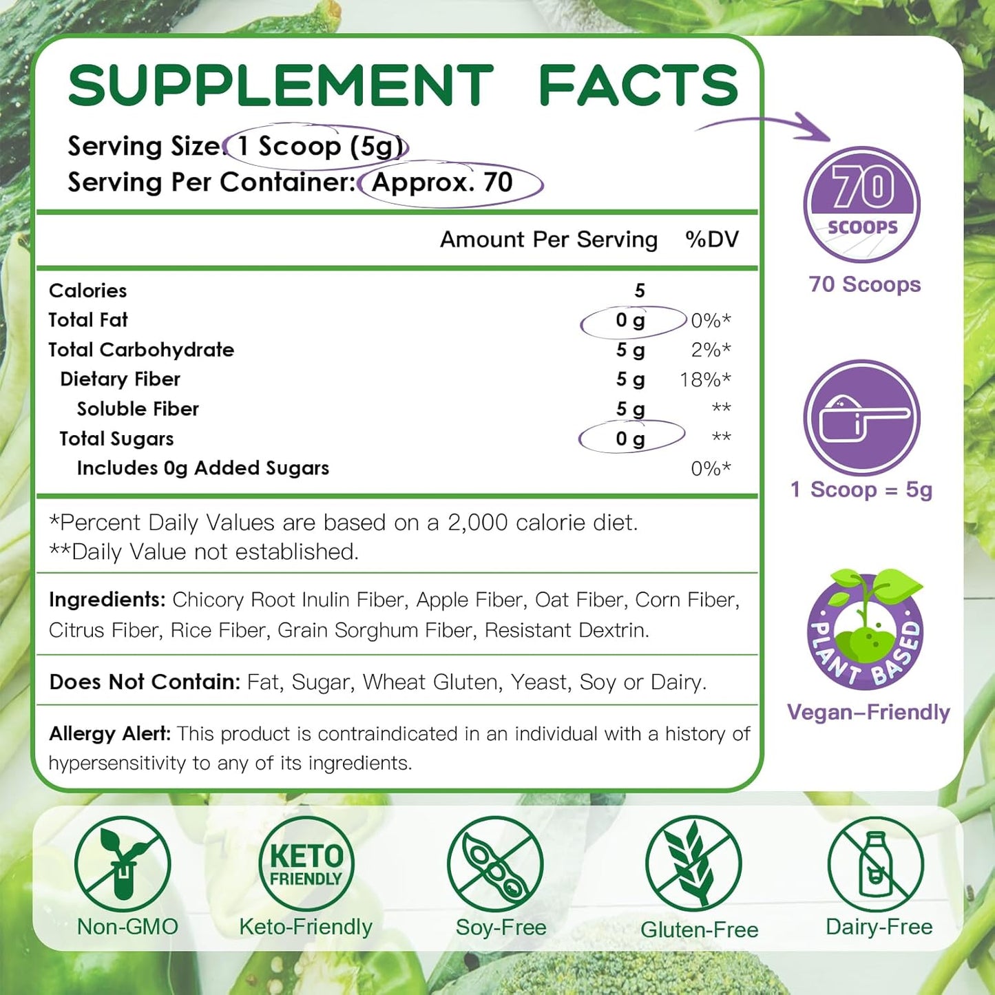 Daily Nature Target Soluble Prebiotic Fiber Powder - High Fiber Gut Health Supplement for Digestive Regularity, Gluten & Sugar Free, Keto Friendly - 70 Servings