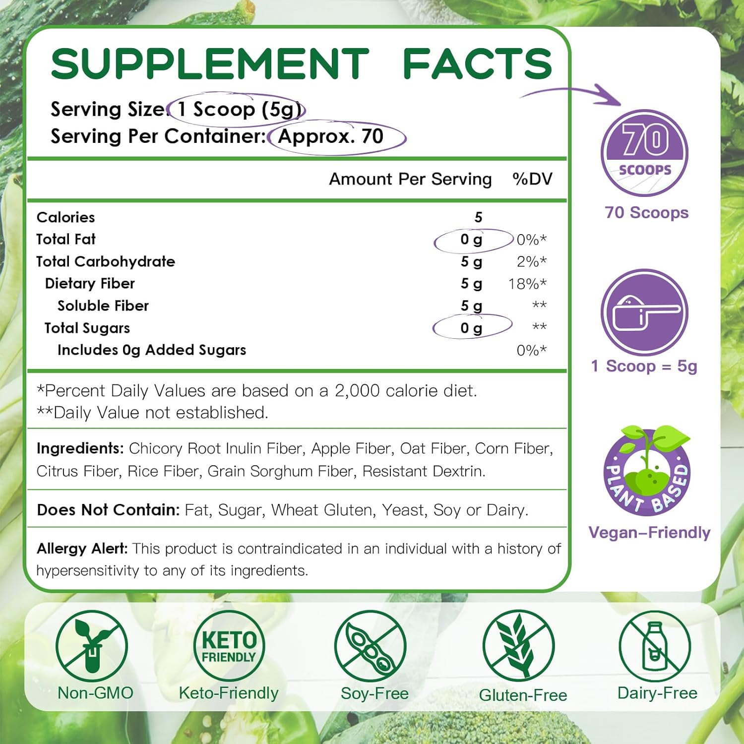 Daily Nature Target Soluble Prebiotic Fiber Powder - High Fiber Gut Health Supplement for Digestive Regularity, Gluten & Sugar Free, Keto Friendly - 70 Servings