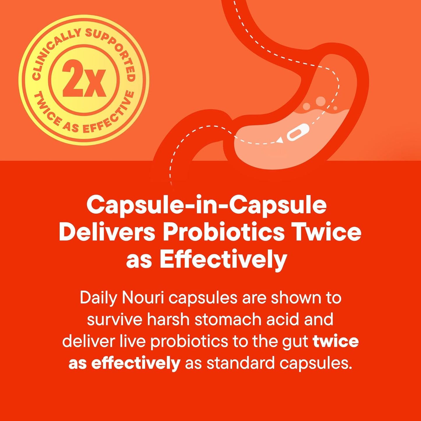 Daily Nouri Digestion Probiotic Capsules for Gut Health, Gas & Bloating Relief - Women & Men - 3 Probiotic Strains & Vegan Omega Oil - 30-Day Supply