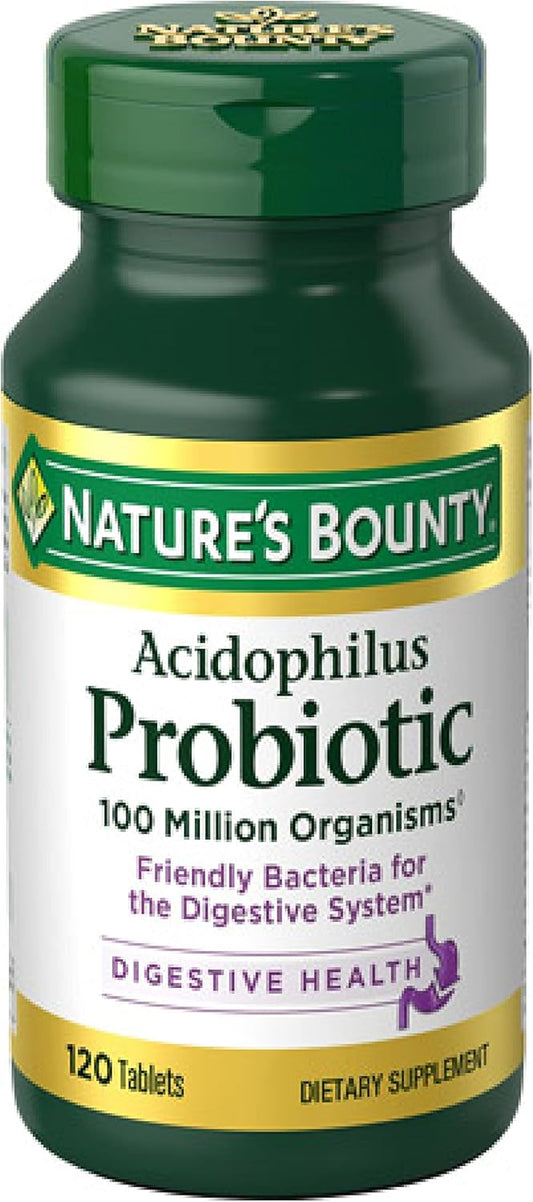 Daily Probiotic Supplement for Digestive Health - Nature's Bounty Acidophilus Probiotic, 120 Tablets