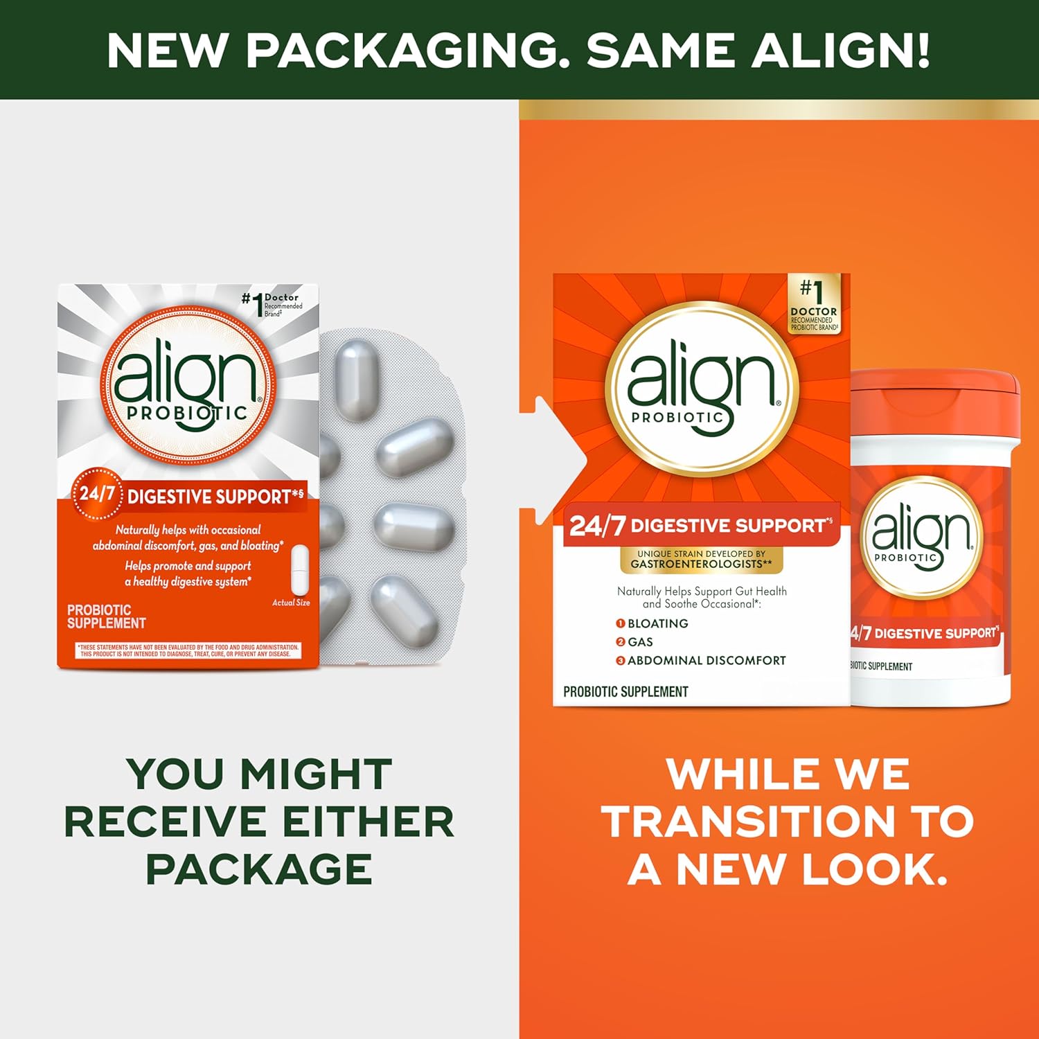 Daily Probiotic Supplement for Men and Women - Align Probiotic for Digestive Health - 56 Capsules