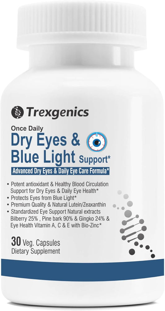 Daily Vegetarian Formula with Lutein, Zeaxanthin, and Bilberry for Dry Eyes and Blue Light Support (30 Veg Capsules)