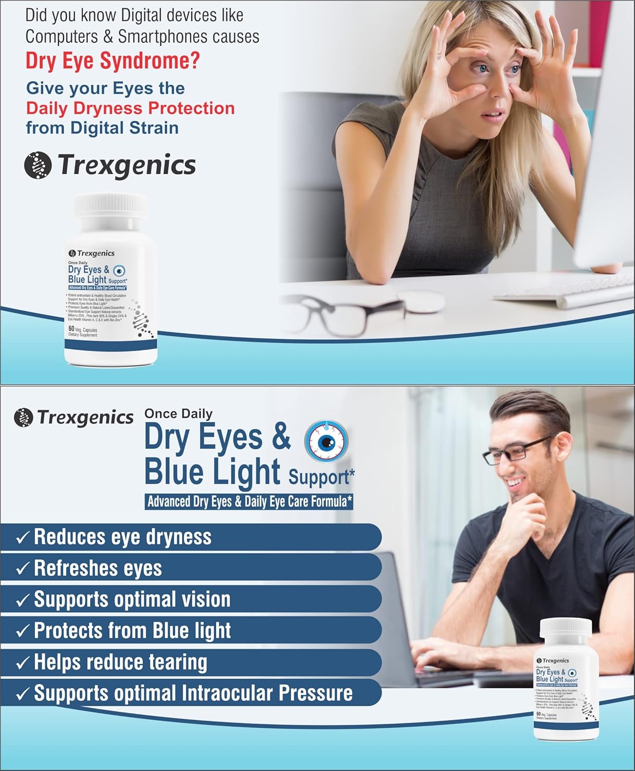 Daily Vegetarian Formula with Lutein, Zeaxanthin, and Bilberry for Dry Eyes and Blue Light Support (30 Veg Capsules)