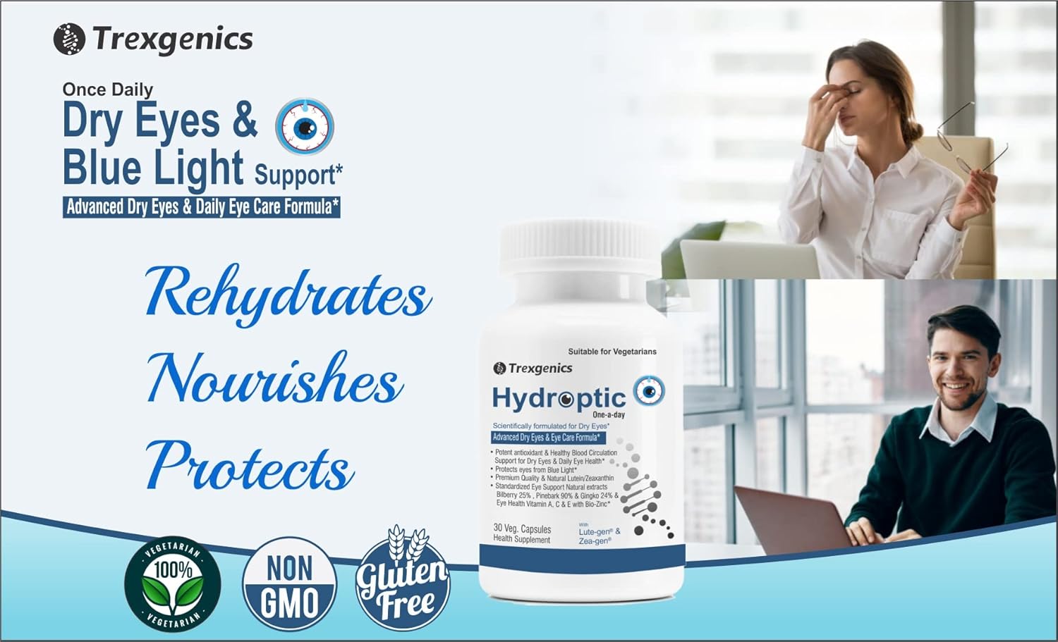 Daily Vegetarian Formula with Lutein, Zeaxanthin, and Bilberry for Dry Eyes and Blue Light Support (30 Veg Capsules)