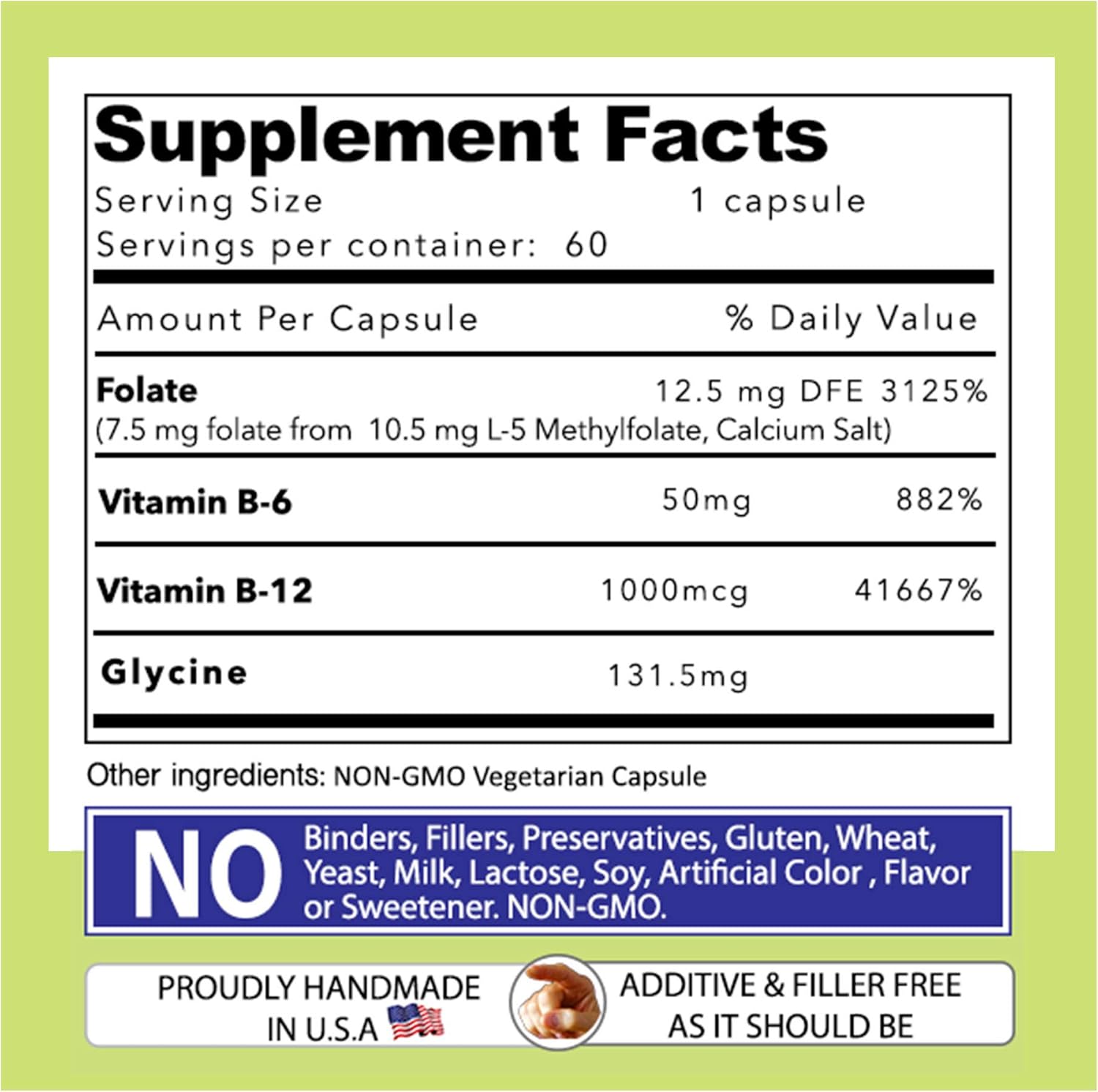 Daily Vites L-Methylfolate B Complex with Amino Acids - Active Folate, Methylated B12, B6 - 60 Count