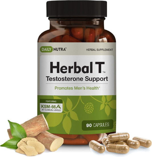 DailyNutra Herbal T Men’s Health Formula: Endurance & Vitality Supplement with KSM-66 Ashwagandha, Tongkat Ali, Tribulus, Eleuthero, & Horny Goat Weed - 90 Capsules - Healthy Aging Formula