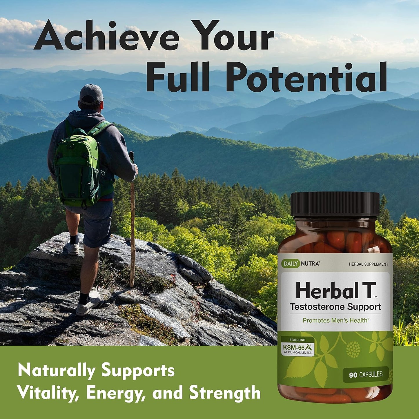 DailyNutra Herbal T Men’s Health Formula: Endurance & Vitality Supplement with KSM-66 Ashwagandha, Tongkat Ali, Tribulus, Eleuthero, & Horny Goat Weed - 90 Capsules - Healthy Aging Formula