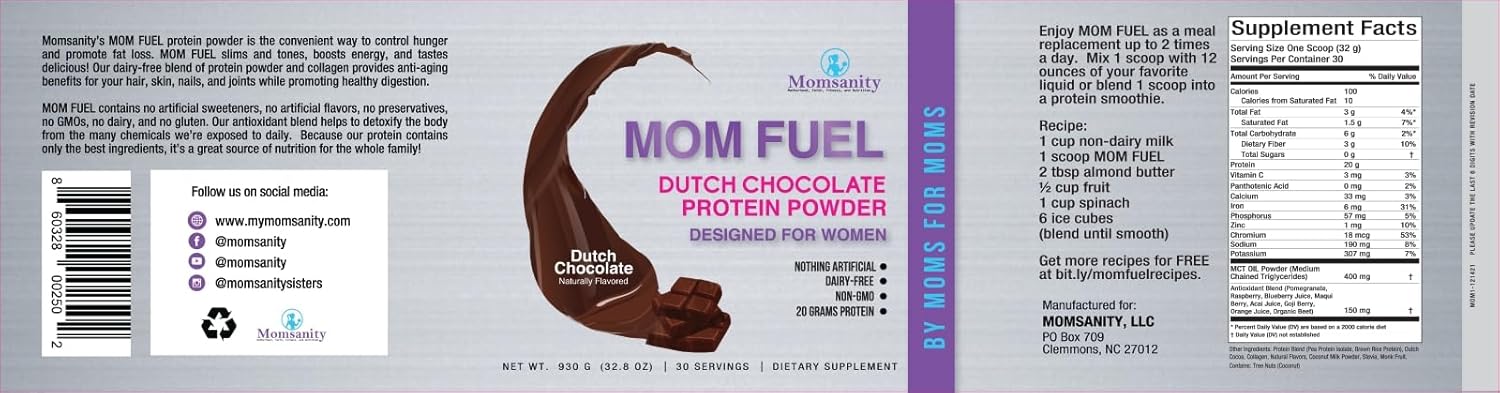 Dairy-Free Meal Replacement Protein Powder for Women - Plant & Collagen Blend | 20g Protein (Dutch Chocolate) by Momsanity