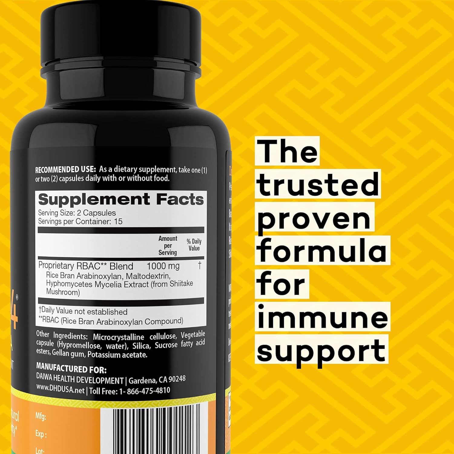 Daiwa PeakImmune4 Supplement - Natural Immune Support with RBAC Rice Bran & Shiitake Mushroom Extract