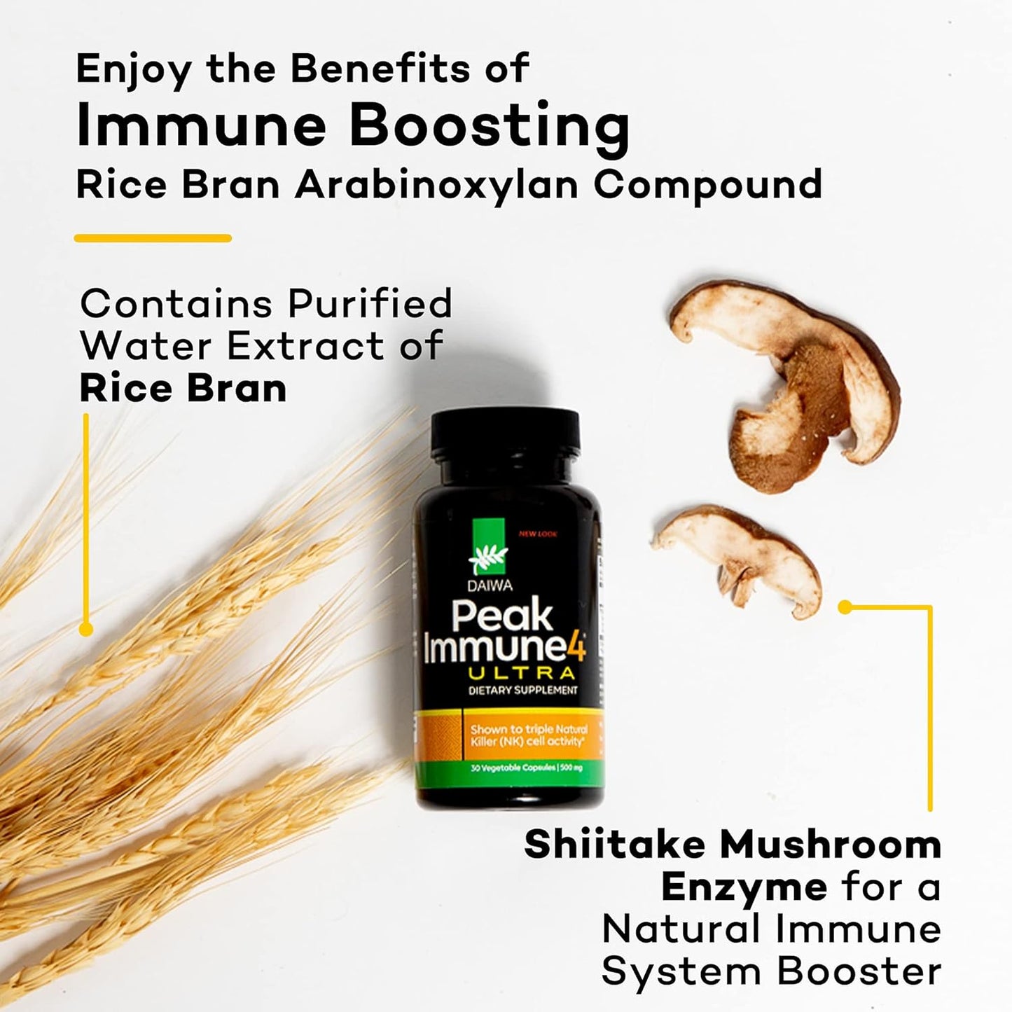 Daiwa PeakImmune4 Supplement - Natural Immune Support with RBAC Rice Bran & Shiitake Mushroom Extract