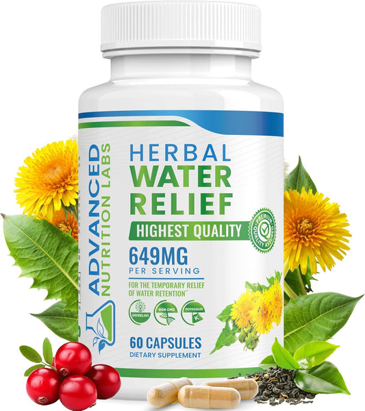 Dandelion Extract Diuretic Water Pills for Water Retention & Bloating - Natural Water Relief Supplement for Swollen Legs & Feet - 60 Capsules
