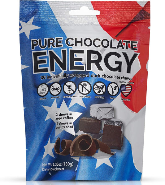 Dark Chocolate Energy Chews with Caffeine - 30 Count - Purity & Grace