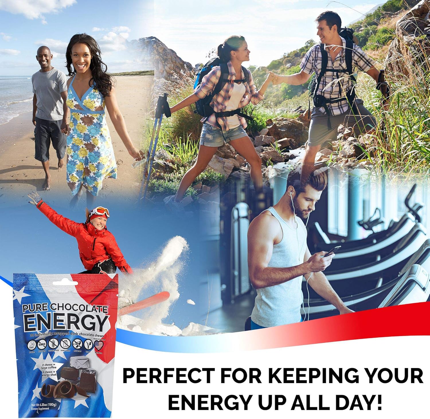 Dark Chocolate Energy Chews with Caffeine - 30 Count - Purity & Grace