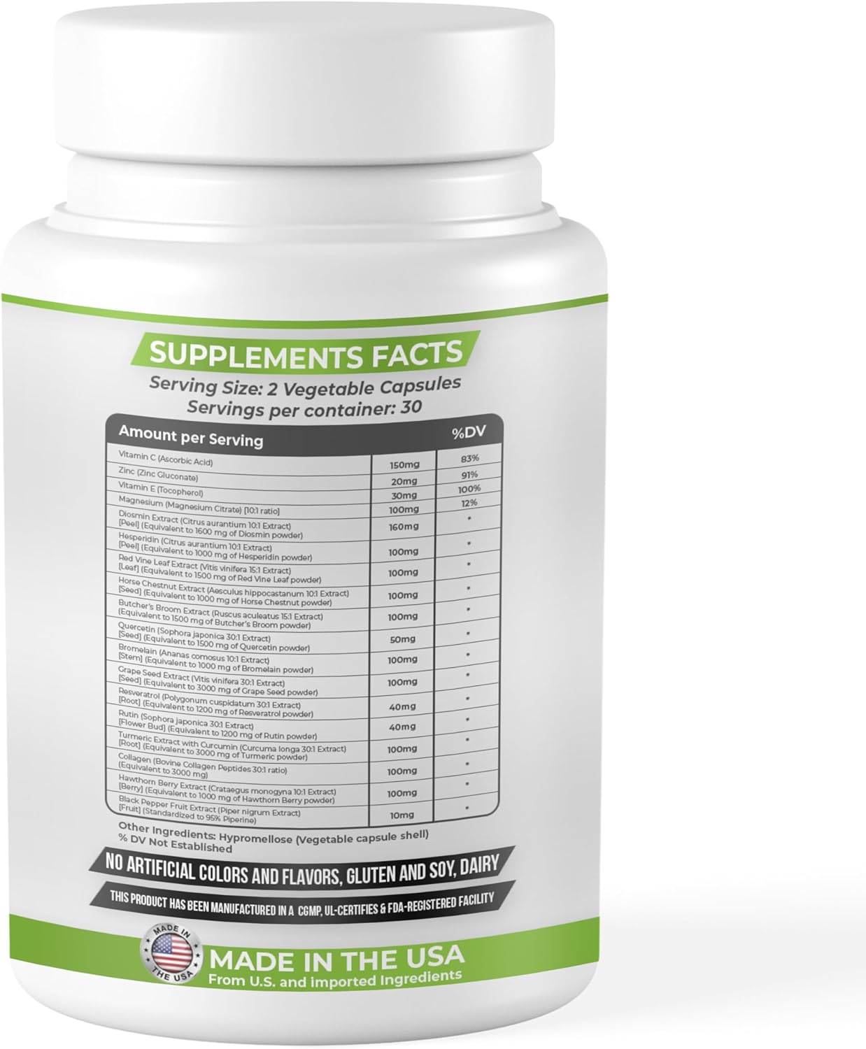 DASH OF VIGOR Diosmin Hesperidin Supplement with Quercetin, Zinc, Vitamin C, Rutin, Horse Chestnut Extract, Butcher's Broom Extract - 60 Capsules