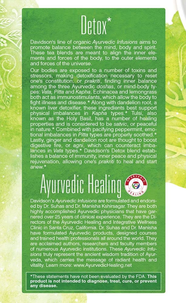 Davidson's Organics Ayurvedic Infusions Detox Tea Bags, 25-count, 6 Pack