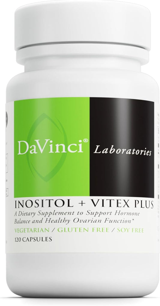 DaVinci Labs Inositol Vitex Plus Capsules - Hormone Balance & Ovarian Health - Vegetarian, Gluten-Free, Soy-Free - 120ct