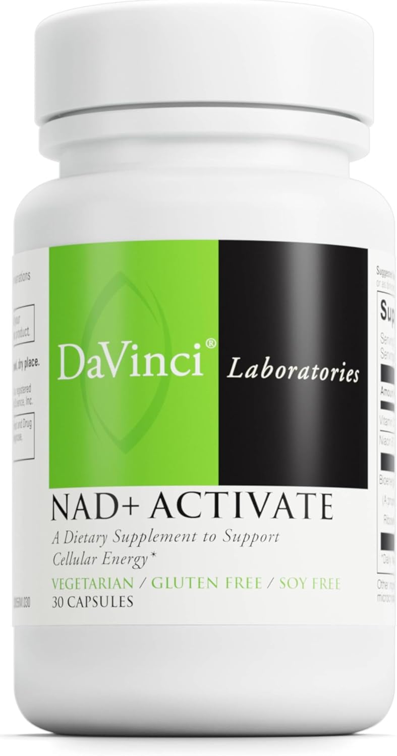 DAVINCI Labs NAD+ Activate: NAD Supplement with Vitamin C & Niacin for Brain Health & Cellular Energy - Vegetarian, Gluten-Free - 30 Capsules