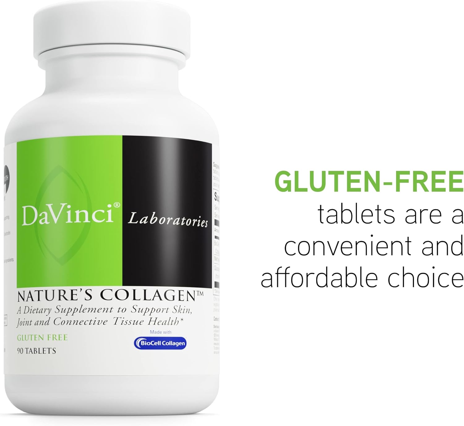 DAVINCI Labs Natures Collagen Supplement with MSM & Glucosamine - Supports Joint Health, Skin & Connective Tissues - Gluten-Free - 90 Tablets