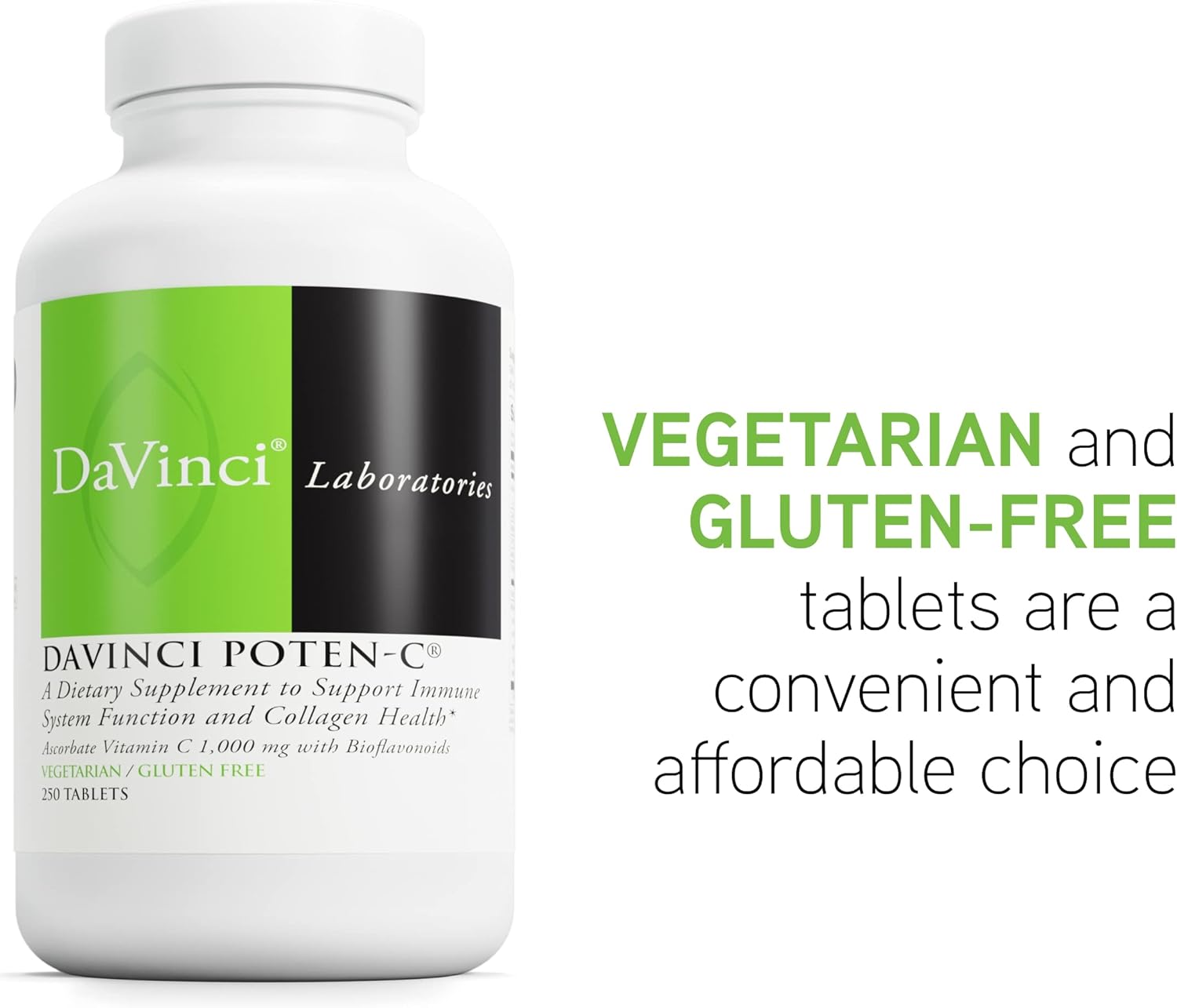 DAVINCI Labs Poten-C Tablets: Immune System & Collagen Support with Vitamin C & Minerals - Vegetarian & Gluten-Free