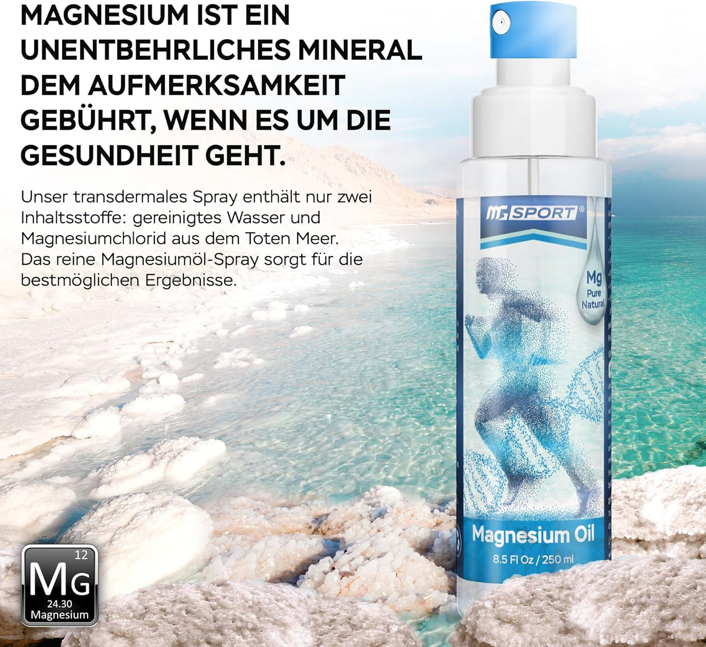 Dead Sea Magnesium Oil Spray - 250ml for Sleep, Muscle Recovery & Cramps - High Absorption, Pure Magnesium Chloride - 1,400 Sprays, 8mg Mg/spray, No Preservatives