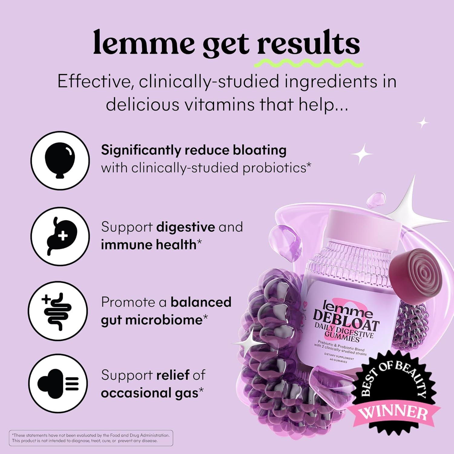 Debloat Digestive & Gut Health Gummies - 2 Clinically Studied Probiotics & Prebiotic - 3 Billion CFUs - Vegan, Gluten Free - BlackBerry Flavor - 60 Count