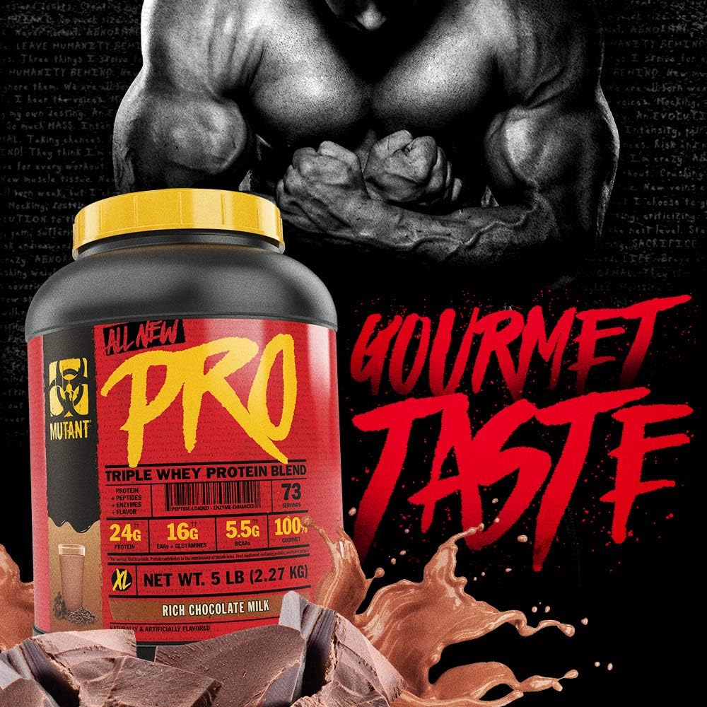 Decadent Gourmet Flavors Mutant Pro Triple Whey Protein Powder Supplement 5 lbs Rich Chocolate Time-Released Enhanced Amino Acid Absorption