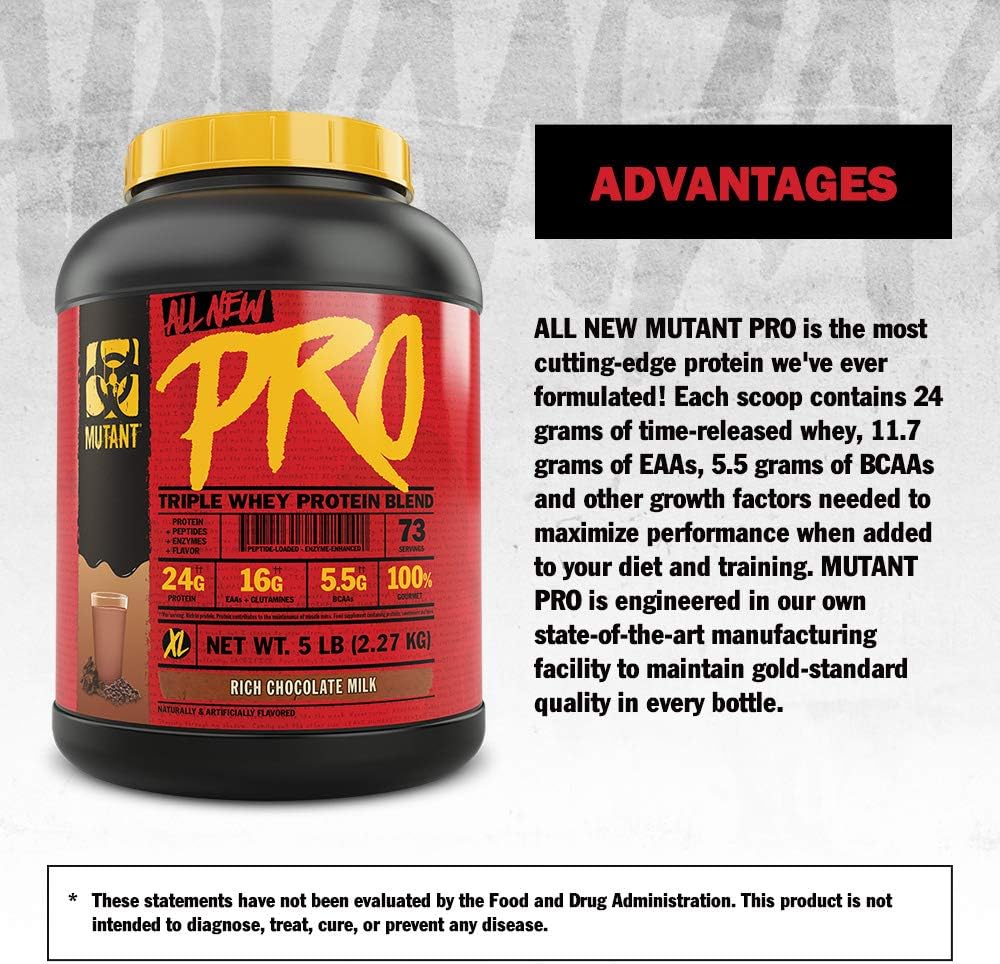 Decadent Gourmet Flavors Mutant Pro Triple Whey Protein Powder Supplement 5 lbs Rich Chocolate Time-Released Enhanced Amino Acid Absorption