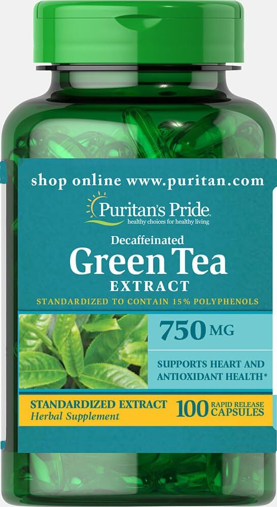 Decaffeinated Green Tea Extract Capsules - 750mg (100 Count) by Puritan's Pride