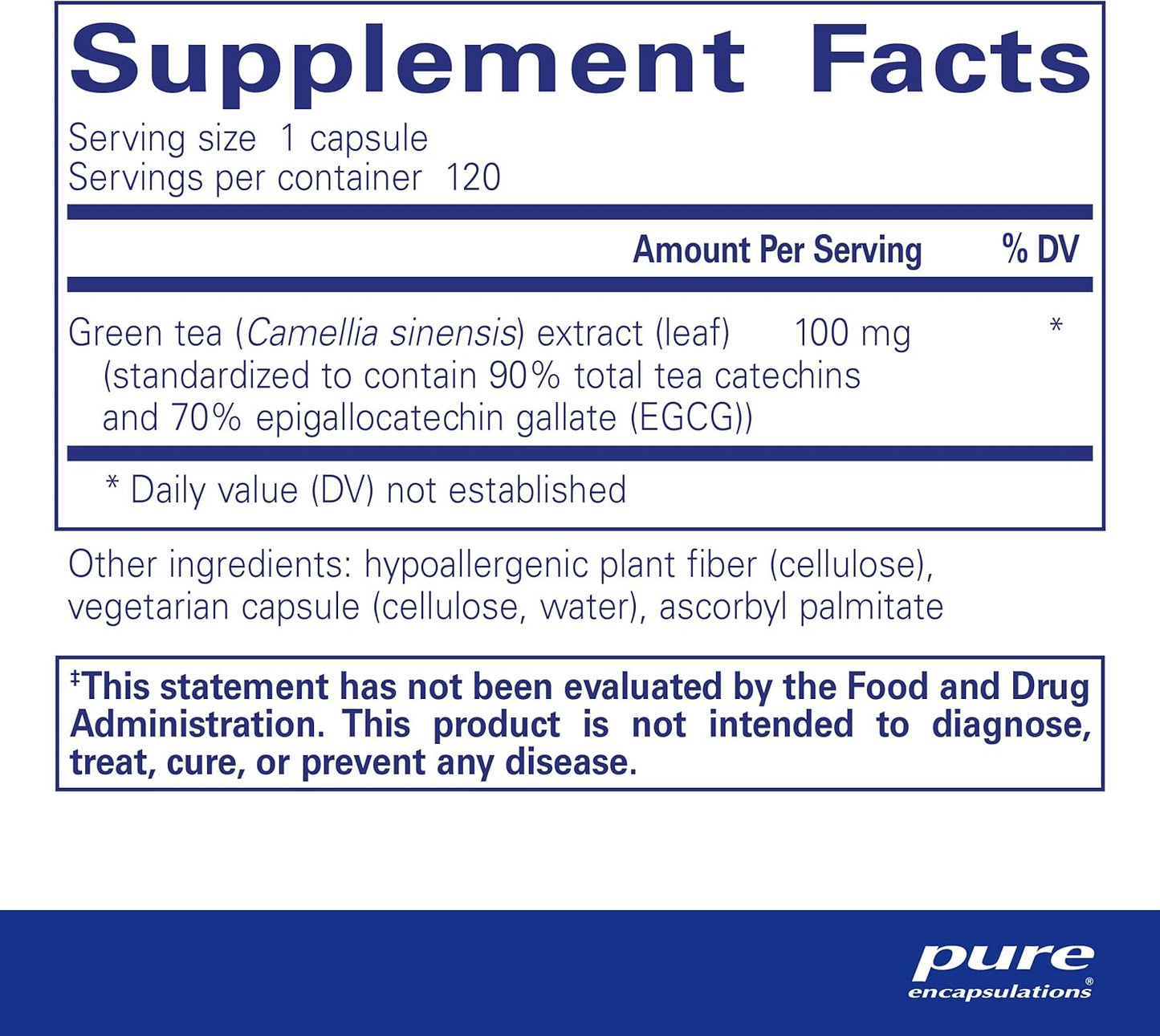 Decaffeinated Green Tea Extract Capsules | Hypoallergenic Antioxidant Support for Whole Body Health* | 120 Count