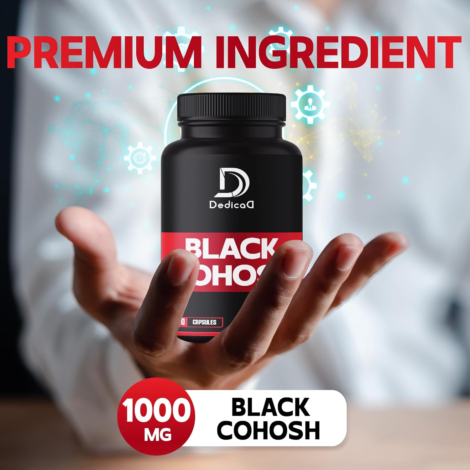 Dedicated 1000mg Black Cohosh Capsules - 4-Month Supply for Menopause Hot Flashes, Women's Health & Immune Support