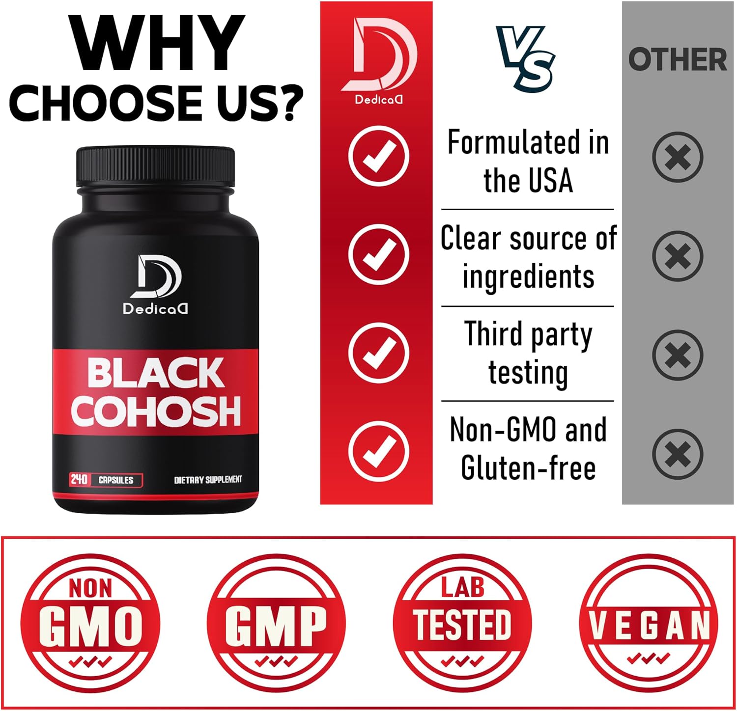 Dedicated 1000mg Black Cohosh Capsules - 4-Month Supply for Menopause Hot Flashes, Women's Health & Immune Support