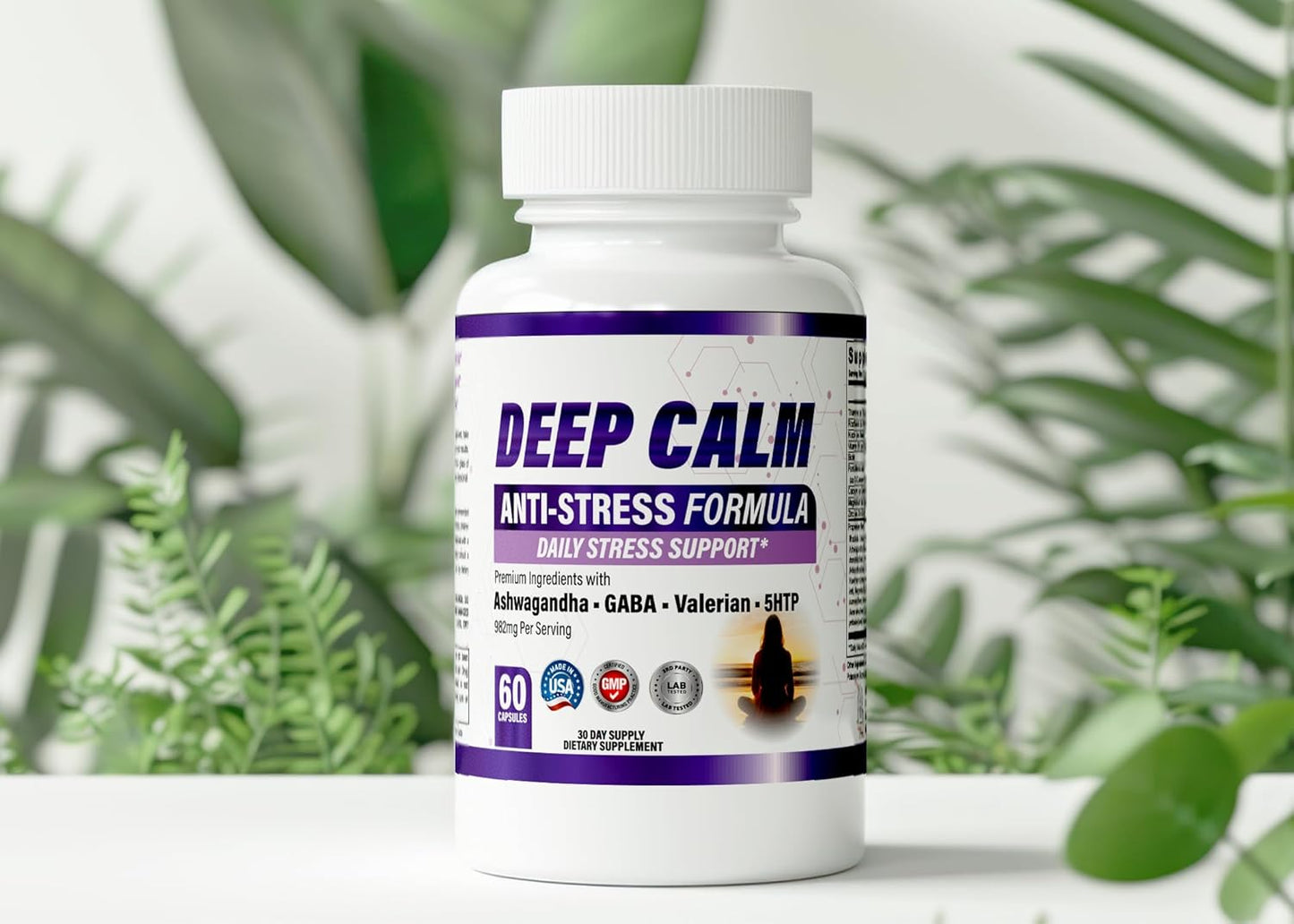Deep Calm Stress Support Supplement - 60 Capsules, Natural Anxiety Relief, 30 Day Supply