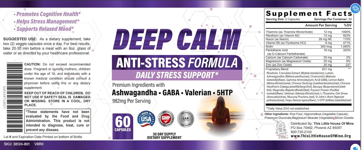 Deep Calm Stress Support Supplement - 60 Capsules, Natural Anxiety Relief, 30 Day Supply