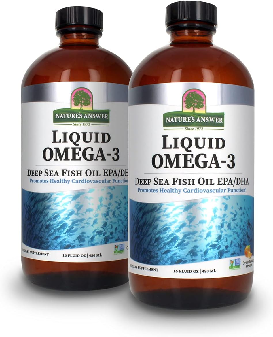 Deep Sea Fish Oil Liquid Supplement with Omega-3 EPA/DHA for Cardiovascular Support - 16oz x 2-Pack, Preservative-Free & Gluten-Free