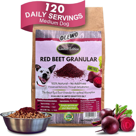 Dehydrated Whole Food Dog Multivitamin with Olewo Red Beets Granules - Natural Anti-Itch, Skin & Coat Support, Immune Boost, Fiber for Dogs - 22 oz