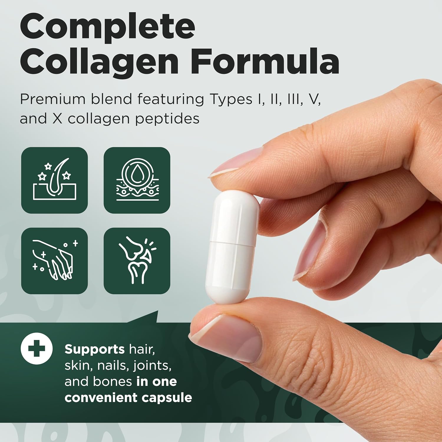 DelaVita Complete Collagen Capsules for Women - Types I, II, III, V, X, 1800mg - Hair, Skin, Nails, Joints & Bone Health - High Absorption - Anti-Aging - Non-GMO, Gluten-Free - 90 Capsules