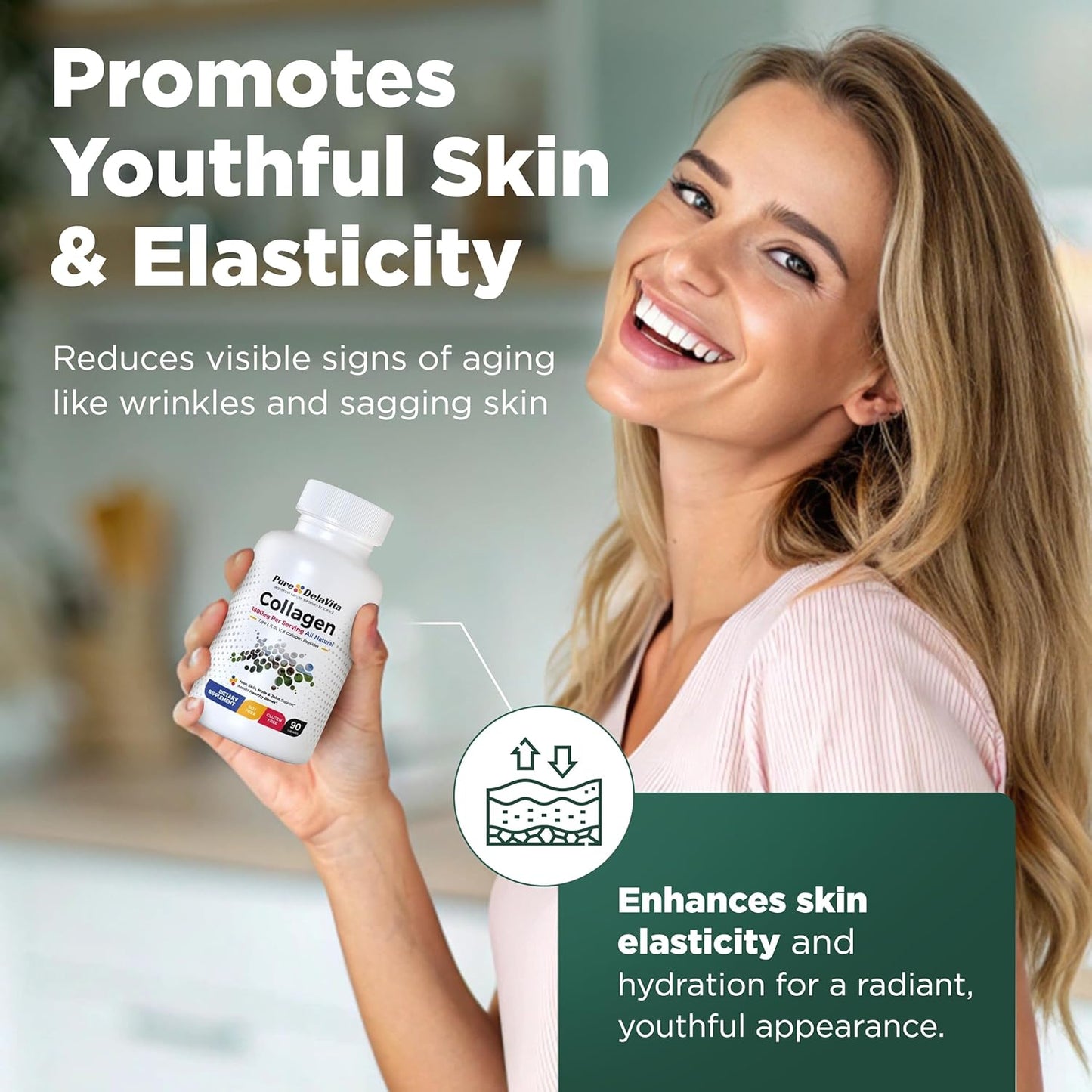 DelaVita Complete Collagen Capsules for Women - Types I, II, III, V, X, 1800mg - Hair, Skin, Nails, Joints & Bone Health - High Absorption - Anti-Aging - Non-GMO, Gluten-Free - 90 Capsules