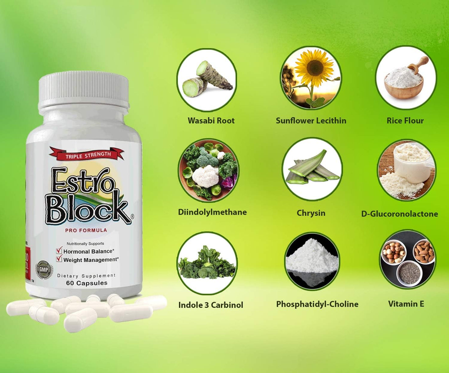 Delgado Protocol Estroblock PRO Triple Strength - 60 Capsules, DIM & Indole 3-Carbinol for Hormonal Balance, Acne - Anti Estrogen Aromatase Inhibitor. Soy Free, Dairy Free, Non-GMO.